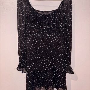 Trixxi Black and White Polka Dot Long Sleeve Dress
